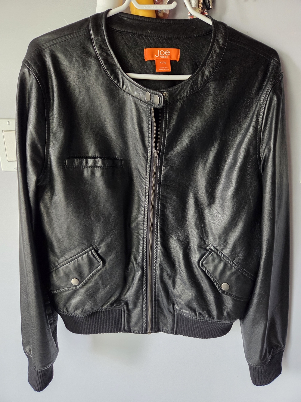 Joe Fresh Women's Black Faux Leather Bomber Jacket